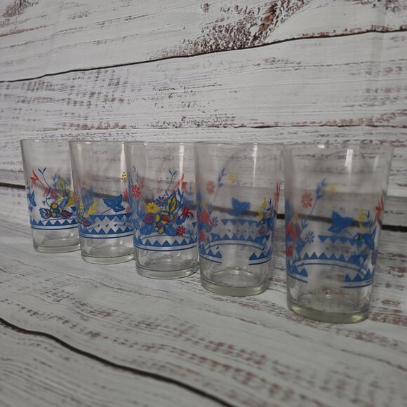 KRAFT Swanky Swig Drinking Glasses 1950s - 4 3/8" Tall - Flower - Colorful - Picture 2 of 6